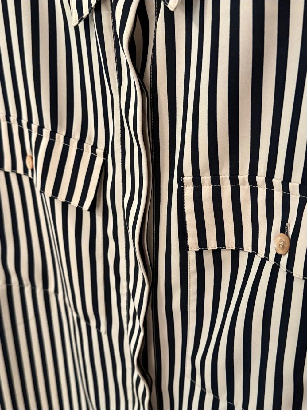 Alfred Dunner Black and Cream Vertical Stripe Button-Front Shirt - Picture 5 of 5